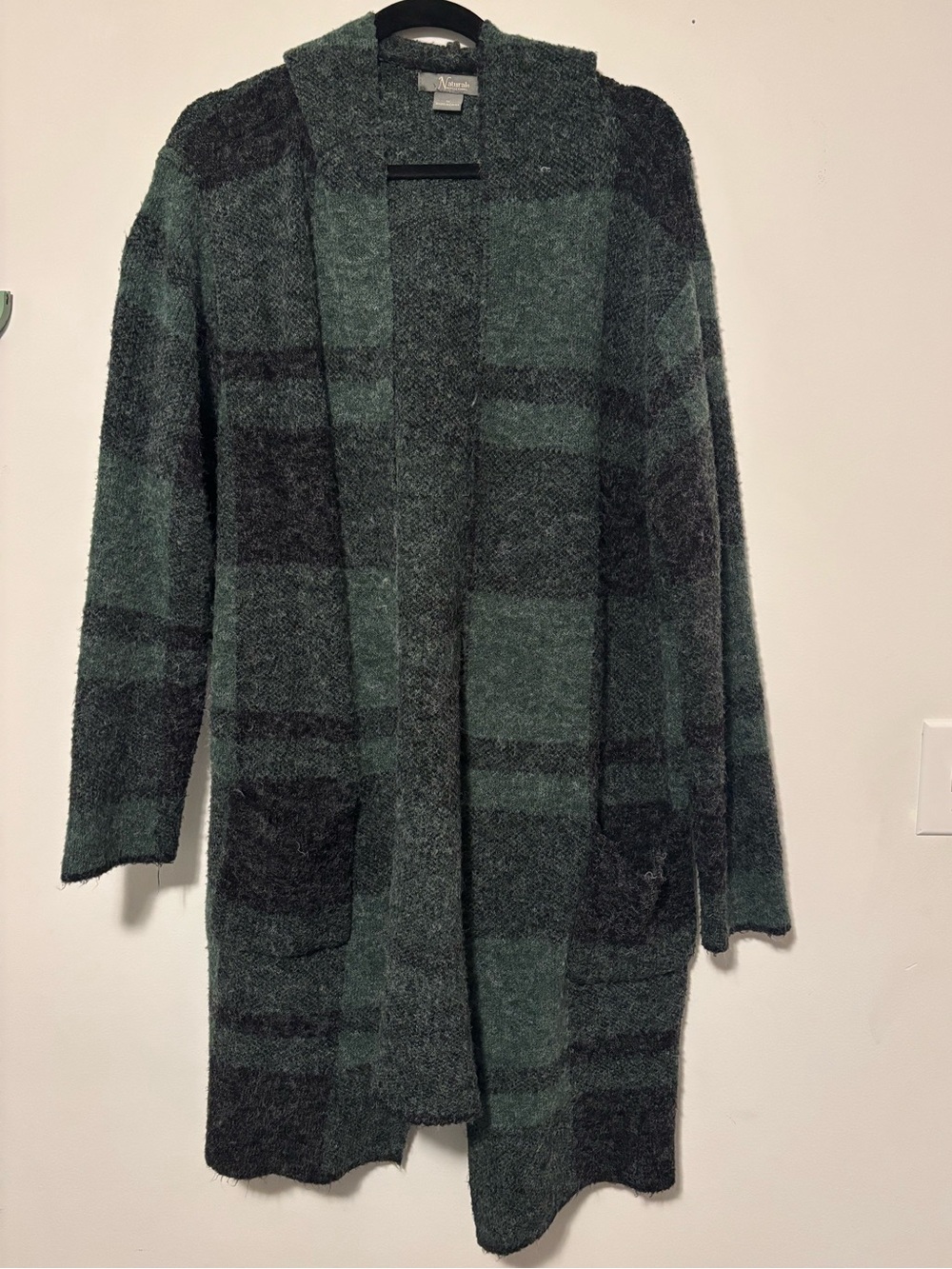 Natural Reflections Green and Black Plaid Open-Front Cardigan